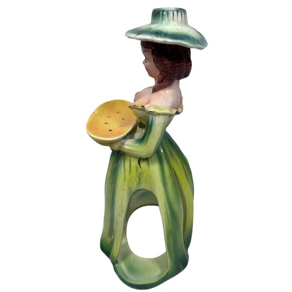 Vintage Kreiss Southern Belle Lady Figurine Napkin Toothpick Holder Green MCM - Picture 2 of 12